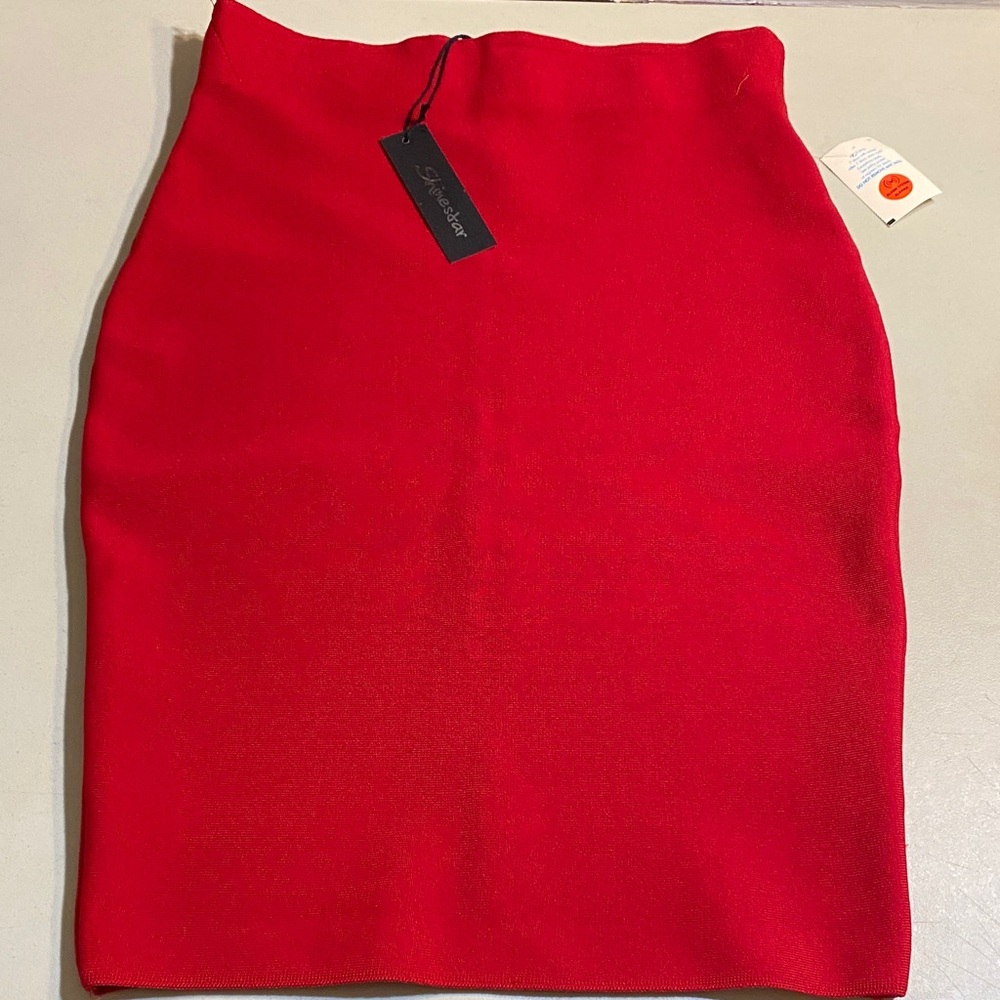 Shinestar Vibrant Red High-Waist Pencil Skirt